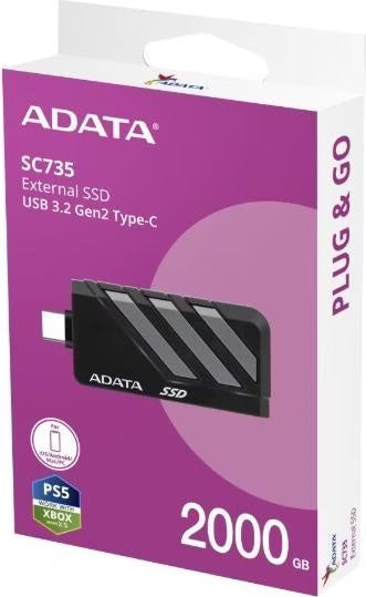 ADATA SC735 Portable External SSD | 2TB | Retractable USB-C | MIL-STD Drop Resistance