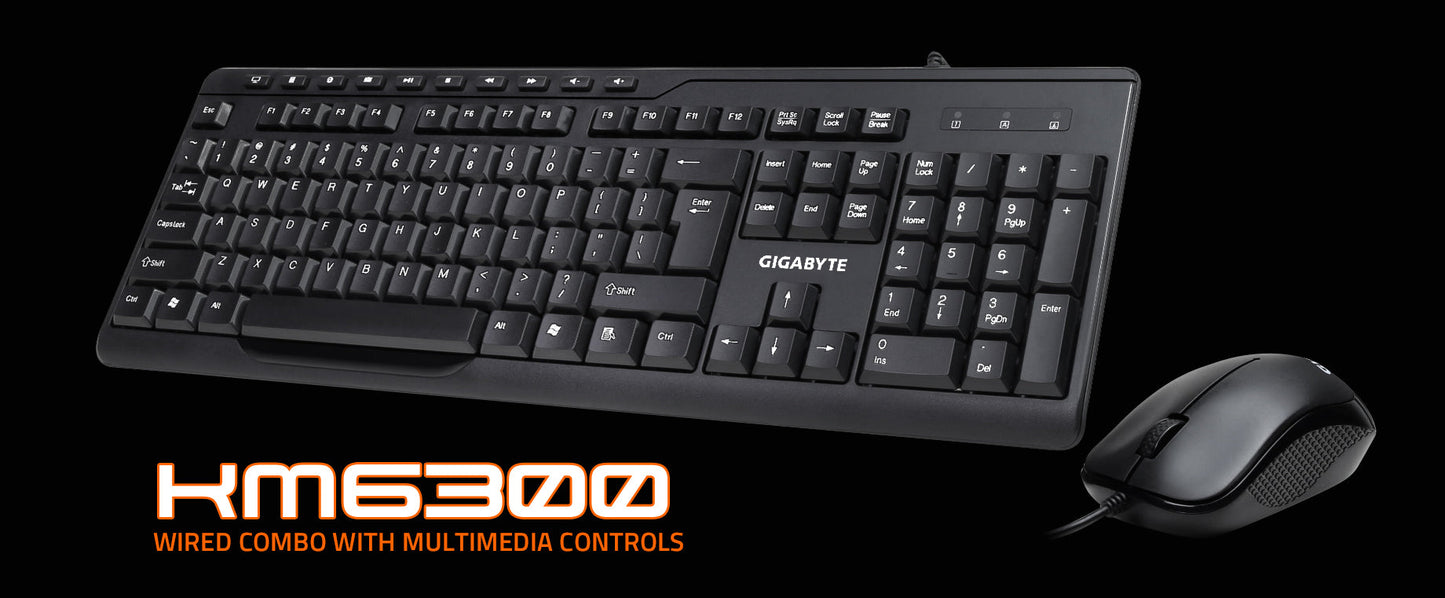 GIGABYTE KM6300 Wired Keyboard & Mouse Combo | Slim Design | 10 Multimedia Keys | 1000 DPI Optical Mouse