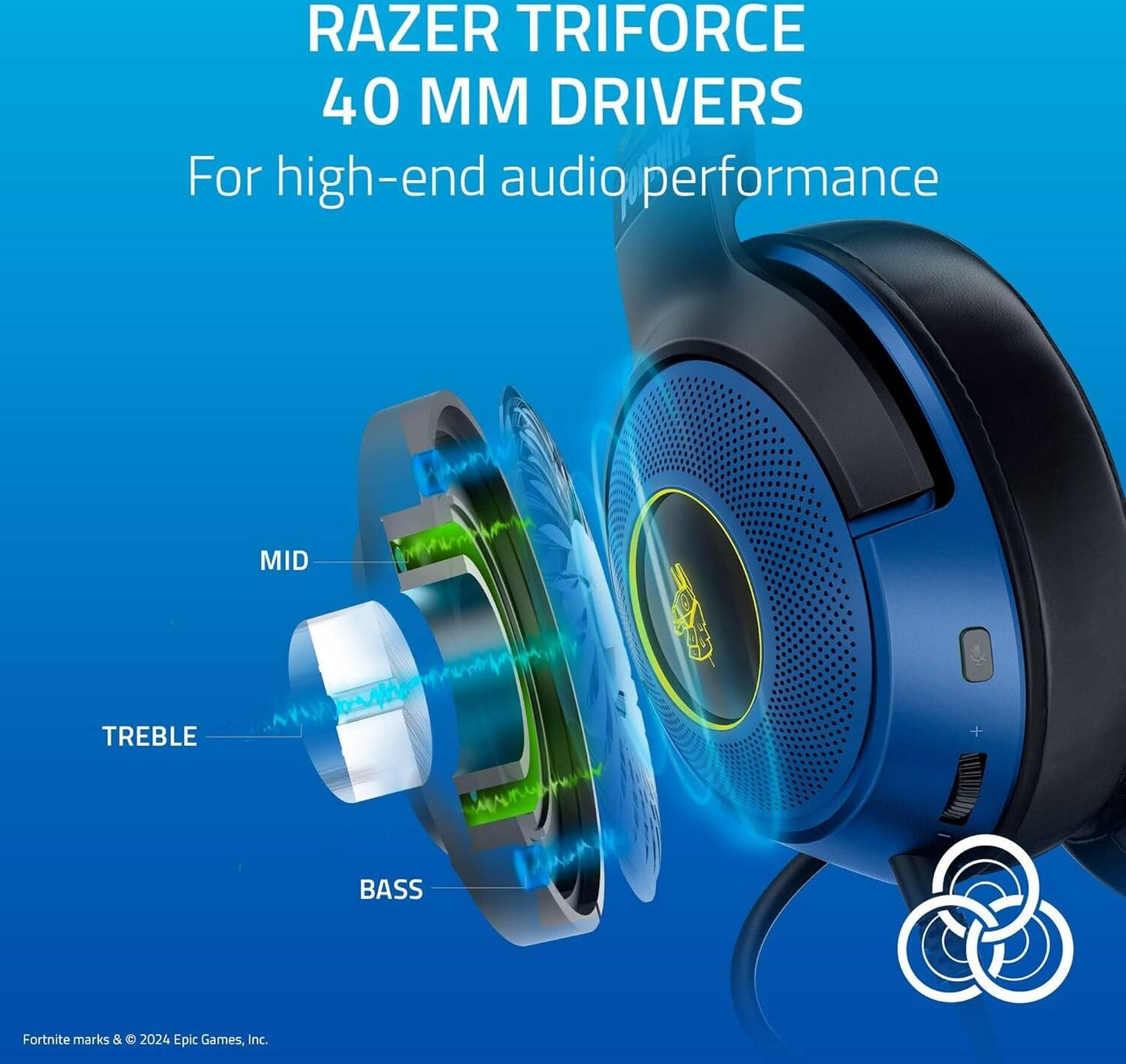 Razer Kraken V3 X Wired USB Gaming Headset | Fortnite Edition | 40mm TriForce Drivers | Chroma RGB Lighting | HyperClear Cardioid Mic | 7.1 Surround Sound | 285g Lightweight | Blue