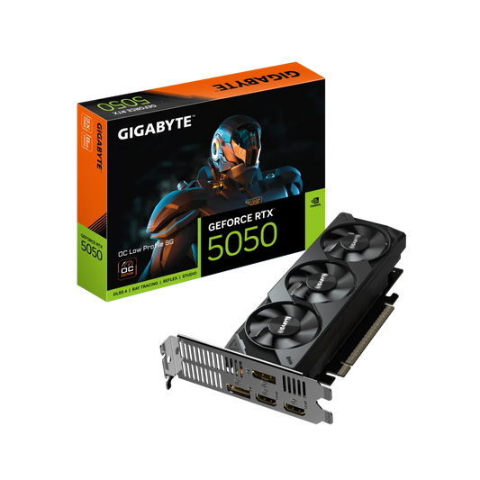 GIGABYTE GeForce RTX 5050 OC Low Profile 8GB | 8 GB GDDR6 | 128‑bit | PCIe 5.0 | 182 mm SFF | 2×DP + 2×HDMI | DLSS 4 | Blackwell Architecture