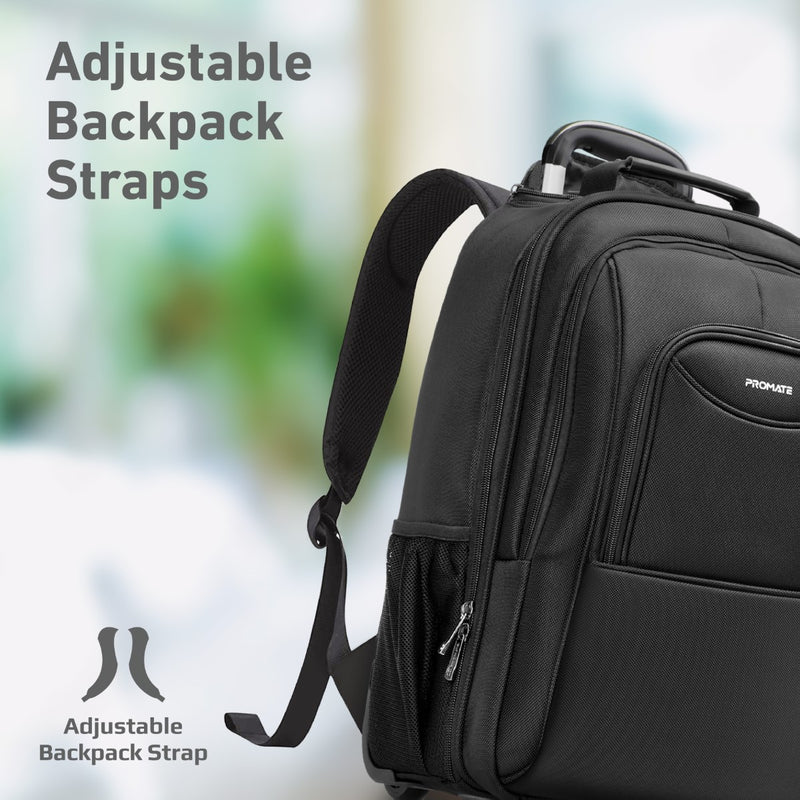 Promate Mogul-TR 2-in-1 Trolley Laptop Bag | Up to 16″ | Water-Resistant with Wheels & Hidden Backpack Straps