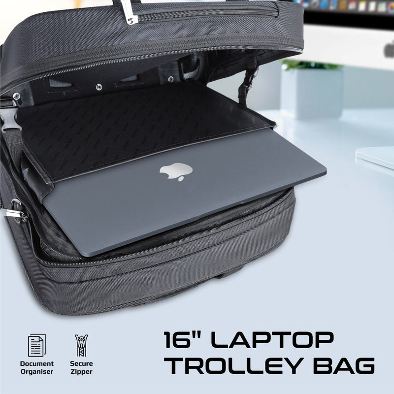 Promate Persona-TR Versatile 2-in-1 Travel Trolley Bag for 16″ Laptop | Water-Resistant | Telescoping Handle | In-Line Wheels