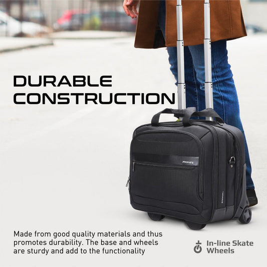Promate Persona-TR Versatile 2-in-1 Travel Trolley Bag for 16″ Laptop | Water-Resistant | Telescoping Handle | In-Line Wheels