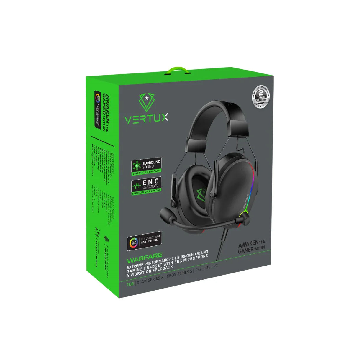 VERTUX warfare Extreme Performance 7.1 Surround Sound Gaming Headset with ENC Microphone & Vibration Feedback