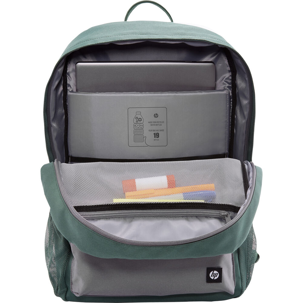 HP Campus Green Backpack | 15.6" Eco-Friendly Laptop Bag | Padded | Water-Resistant | Grey/Green