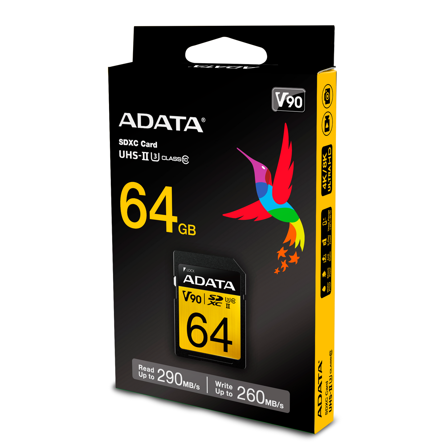 ADATA Premier ONE 64GB SDXC UHS-II U3 Class10 V90 3D NAND 4K 8K Ultra HD 290MB/s SD Card