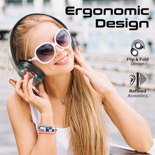 Promate WIRERLESS HEADPHONES RGB TRANSPARENT RAINBOW LED BACKLIT TRANSUNE Active Noise Cancelling | Hi-Fi STEREO | FLIP & FOLD