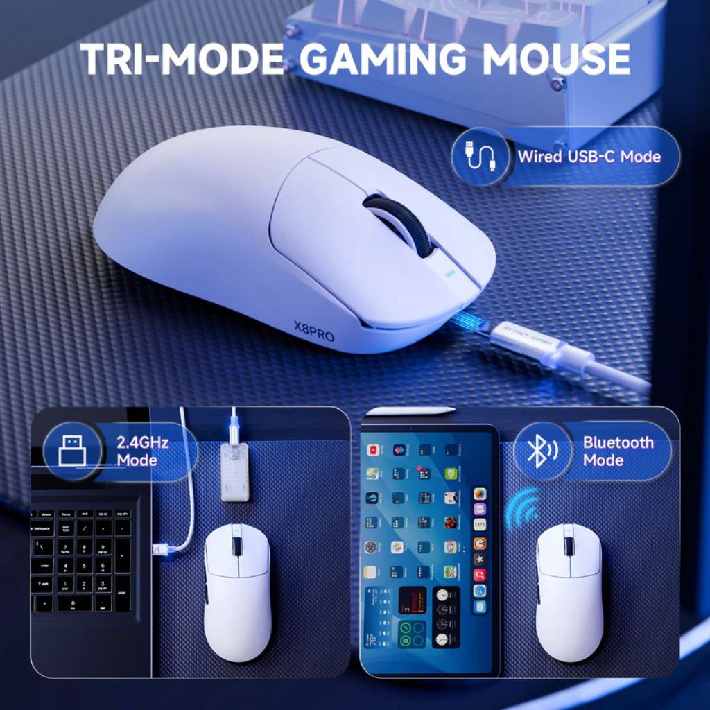 ATTACK SHARK X8 Pro Tri-mode Wireless Gaming Mouse | White
