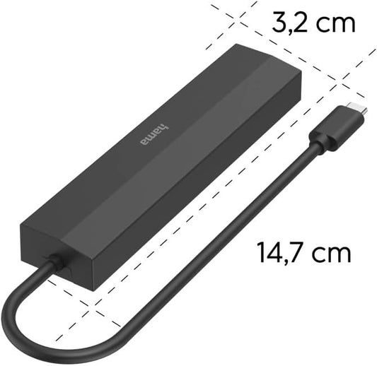 Hama USB-C Hub Multi-Port Adapter | 6-Port USB-C Multiport with 3× USB-A | USB-C PD Charging | HDMI 4K & Gigabit Ethernet LAN for Laptop | MacBook & Tablet