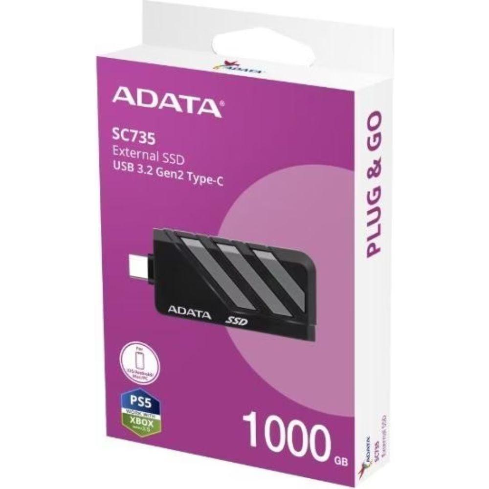 ADATA SC735 Portable External SSD | 1TB | Retractable USB-C | MIL-STD Drop Resistance