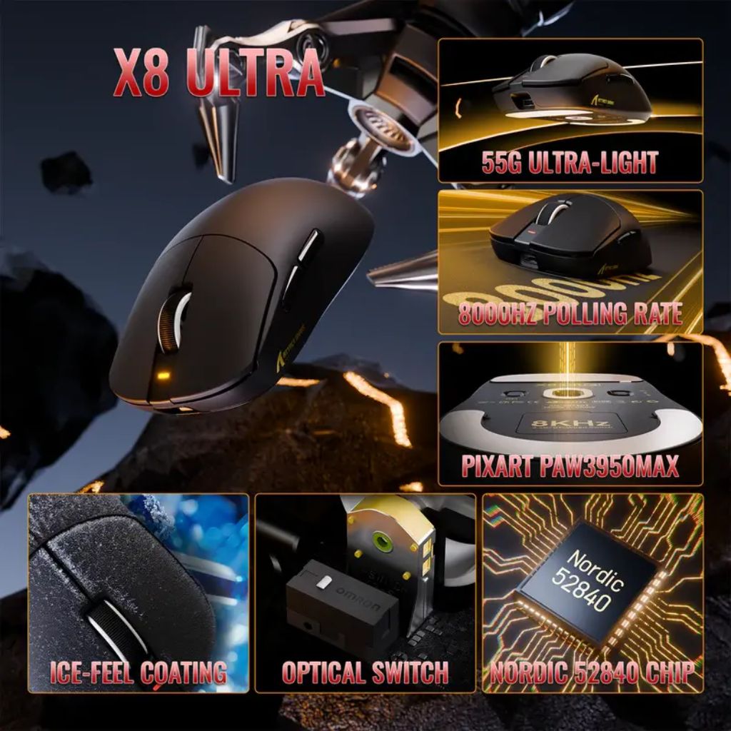 ATTACK SHARK X8 Ultra Tri-mode Wireless Gaming Mouse | Black