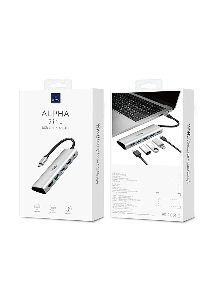 WIWU ALPHA 5 IN 1 USB-C HUB A531H | GRAY
