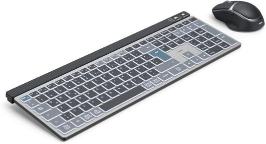 Hama WKM‑750 Multi‑Device Wireless Keyboard & Mouse Set | LED Backlit | 6‑Button Optical Mouse | Multi‑Device Bluetooth & 2.4 GHz RF Connectivity | Rechargeable | Ergonomic Design