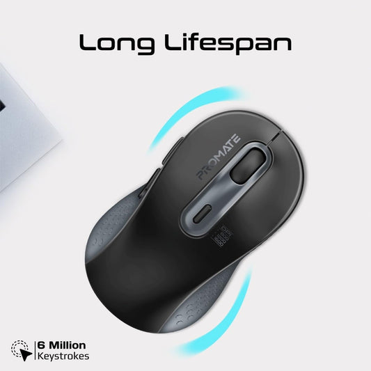 Promate Ken Dual-Mode Wireless Optical Mouse | Bluetooth 5.3 & 2.4GHz | 1600 DPI | 150 Hours Battery Life | Ergonomic Design