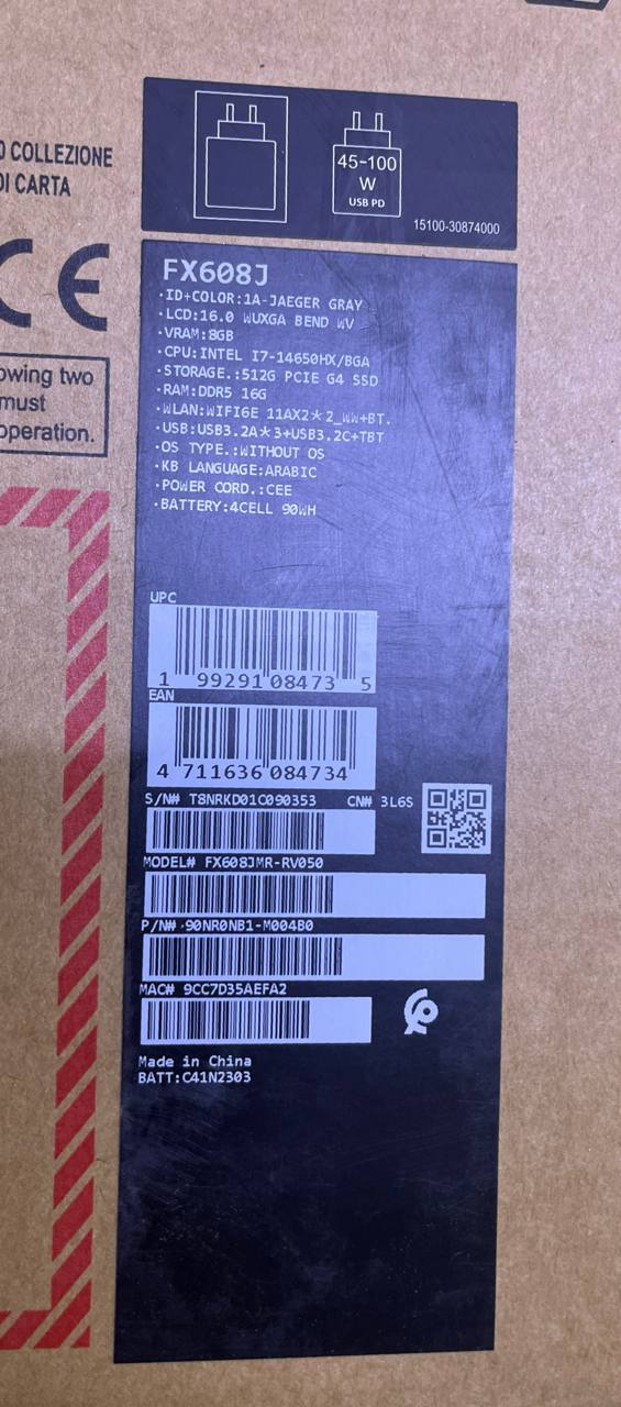 ASUS TUF Gaming F16 FX608JMR-RV050 | Intel Core i7-14650HX | RAM 16GB | SSD 512GB | NVIDIA RTX 5060 8GB | 16.0 WUXGA 165Hz | Mecha Gray