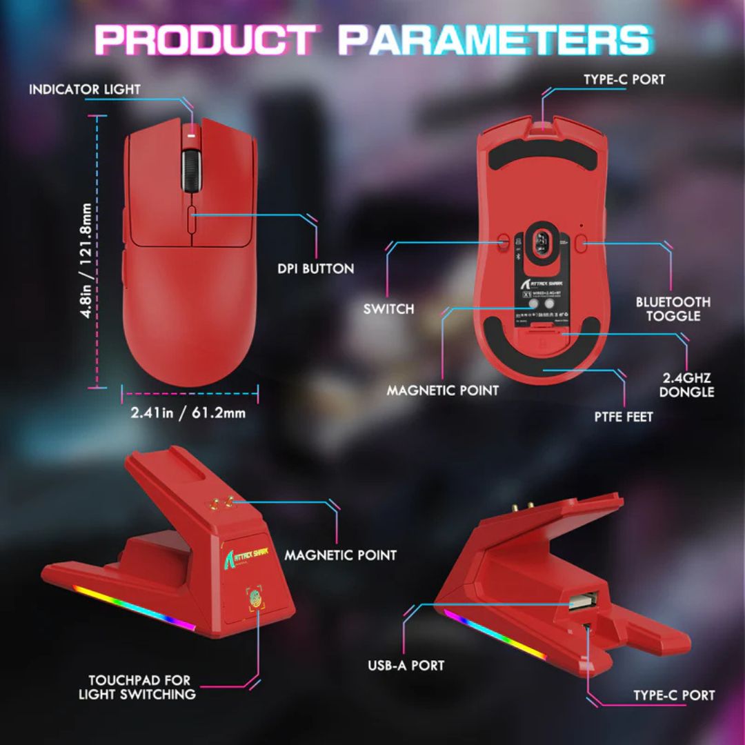 ATTACK SHARK X1 Tri-mode Gaming Mouse | Red