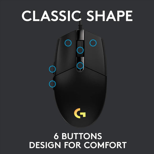 Logitech G102 Light Sync Gaming Wired Mouse with Customizable RGB Lighting | 6 Programmable Buttons | Gaming Grade Sensor | 8 k dpi Tracking | 16.8mn Color | Light Weight