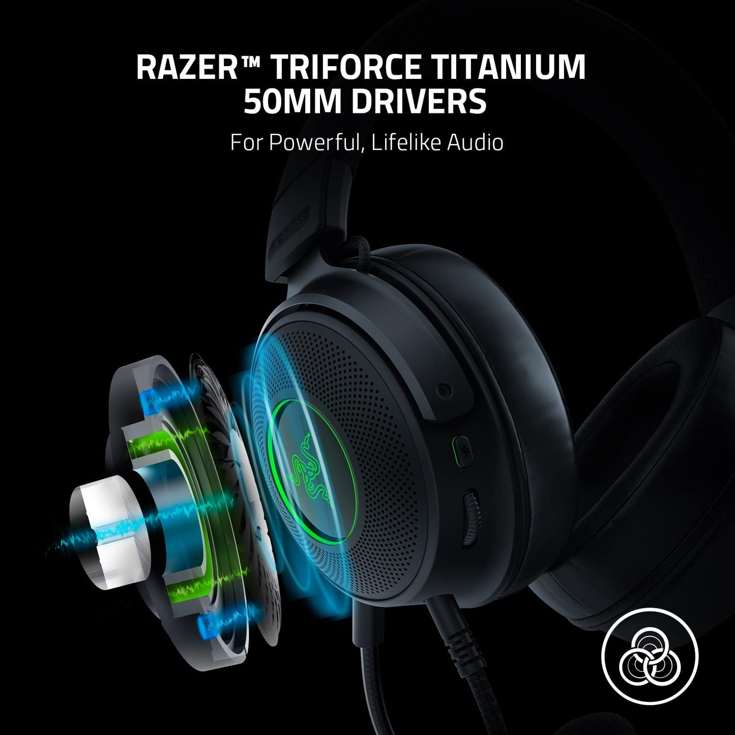 Razer Kraken V3 | Wired USB Gaming Headset with THX Spatial Audio | TriForce 50mm Drivers | Chroma RGB | and Oval Memory Foam Cushions