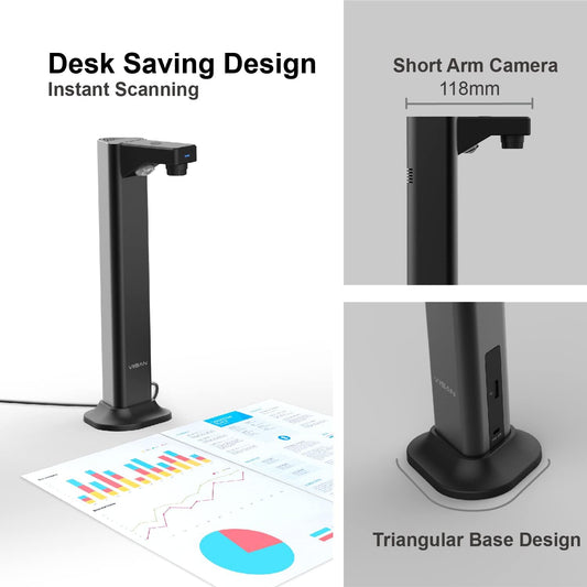 VIISAN DL8 Innovative Document Scanner | USB Book Scanner with Asymmetric Lighting Tech | OCR Auto-Flatten & Deskew | 13MP Document Camera for Desktop/Laptop | Capture Size A3 | Works with Windows & macOS