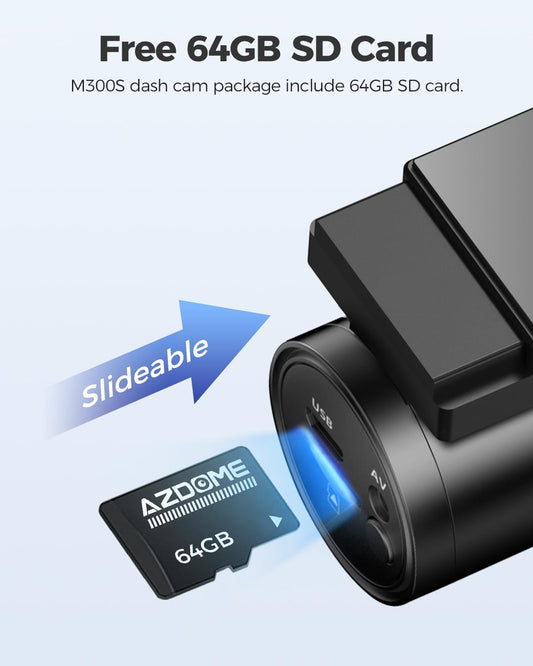AZDOME M300S 4K Dash Cam Front and Rear | 5.8G WiFi | GPS | 170° Wide Angle | 64GB SD Card Included | Voice Control | Night Vision | G-Sensor | 24H Parking Monitor | Supports up to 256GB