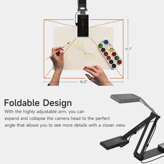 VIISAN VS13AI USB Document Camera with AI-Noise Reduction Mic | 13MP 4K Ultra HD A3-Size Capture | Dual-Mode Autofocus | LED Light | Foldable for Web Conferencing | Live Demo | Compatible macOS & Windows