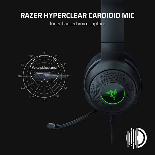Razer Kraken V3 X Wired USB Gaming Headset: Lightweight Build | Triforce 40mm Drivers | HyperClear Cardioid Mic | 7.1 Surround Sound | Chroma RGB Lighting