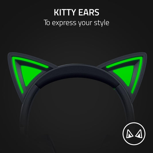 Razer Kraken Kitty V2 | Wired RGB Headset with Kitty Ears (Stream Reactive Lighting | HyperClear Cardioid Mic | Triforce 40mm Drivers | 7.1 Surround Sound) Black