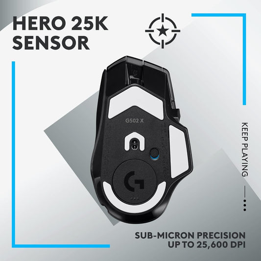 Logitech G502 X LIGHTSPEED Wireless Gaming Mouse | LIGHTFORCE Hybrid Switches | HERO 25K Sensor | 13 Programmable Buttons | 140-Hour Battery Life