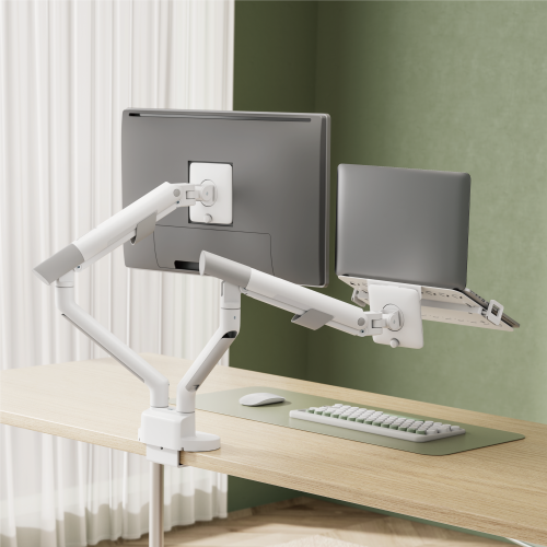 Avetron Nova Slim Mechanical Spring Monitor Arm w/ Laptop Tray | 17″ | 35″ | 2 | 11 kg | Full Motion | Top-Side Mount