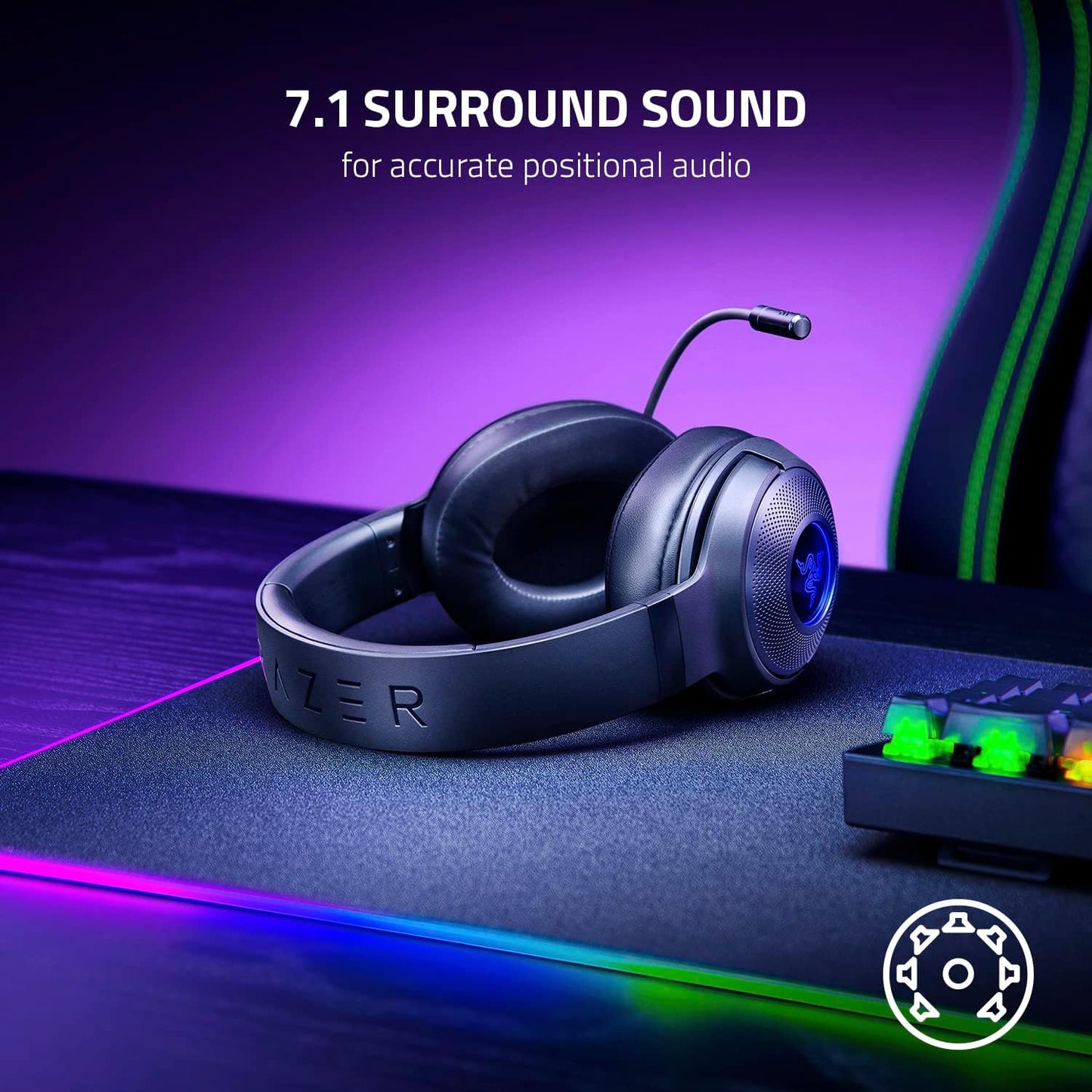 Razer Kraken V3 X Wired USB Gaming Headset: Lightweight Build | Triforce 40mm Drivers | HyperClear Cardioid Mic | 7.1 Surround Sound | Chroma RGB Lighting