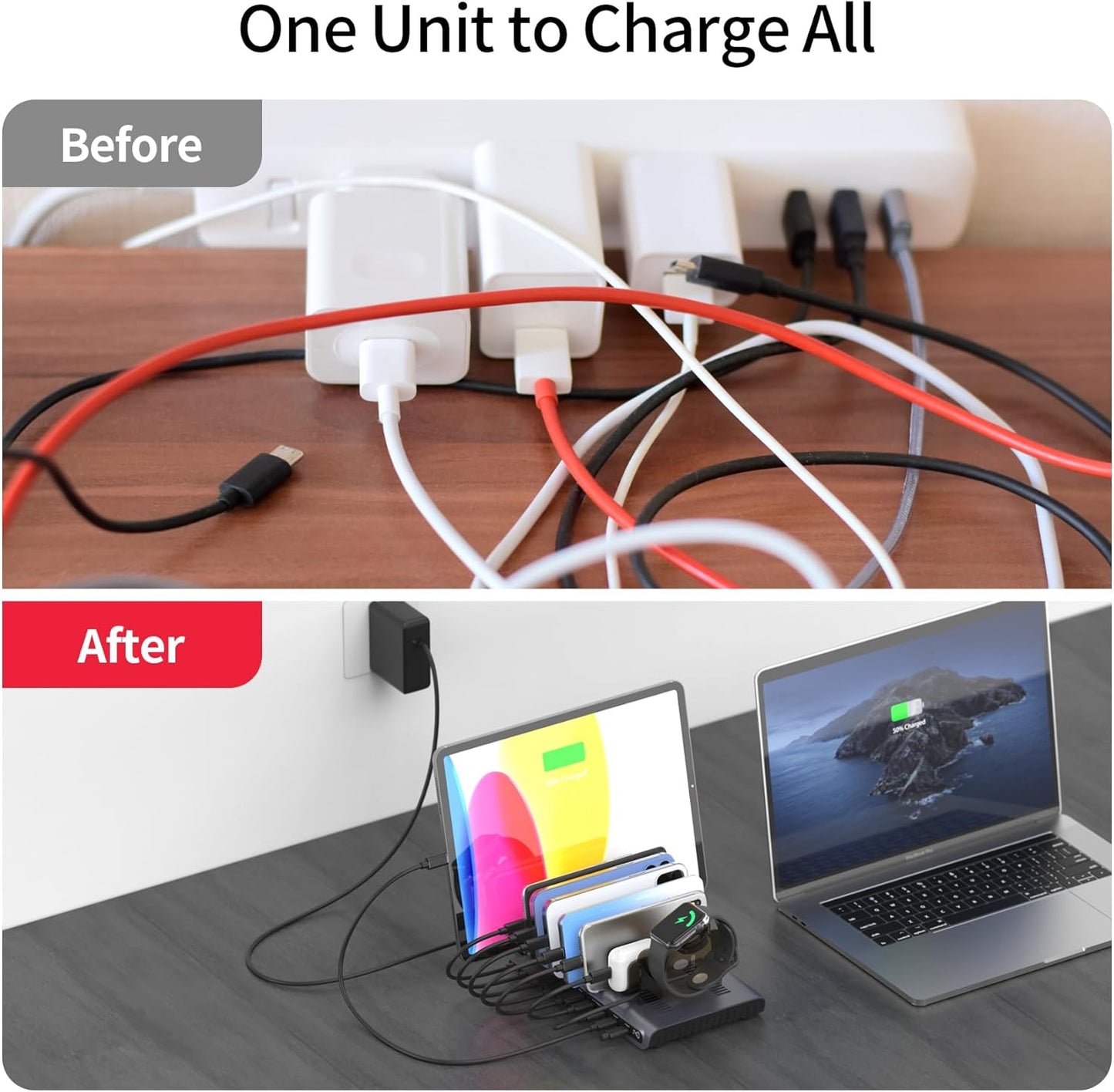 UNITEK 140W USB-C Charging Station for Multiple Devices | Fast Charging Stand with Digital Display | Laptop/iPad/iPhone Charging Dock | Smartwatch & AirPods Holder