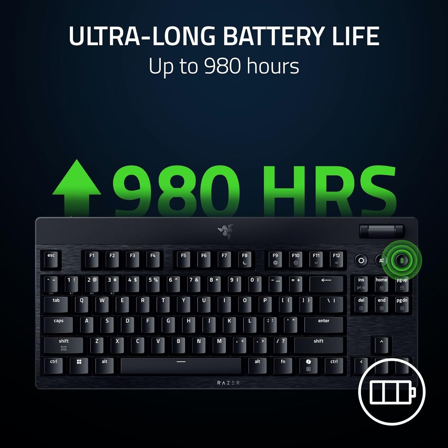 Razer BlackWidow V4 Low Profile TKL HyperSpeed Wireless Gaming Keyboard: Yellow Mechanical Switches | 2.4GHz Wireless & Bluetooth | Multi-Function Roller | 3 Control Buttons
