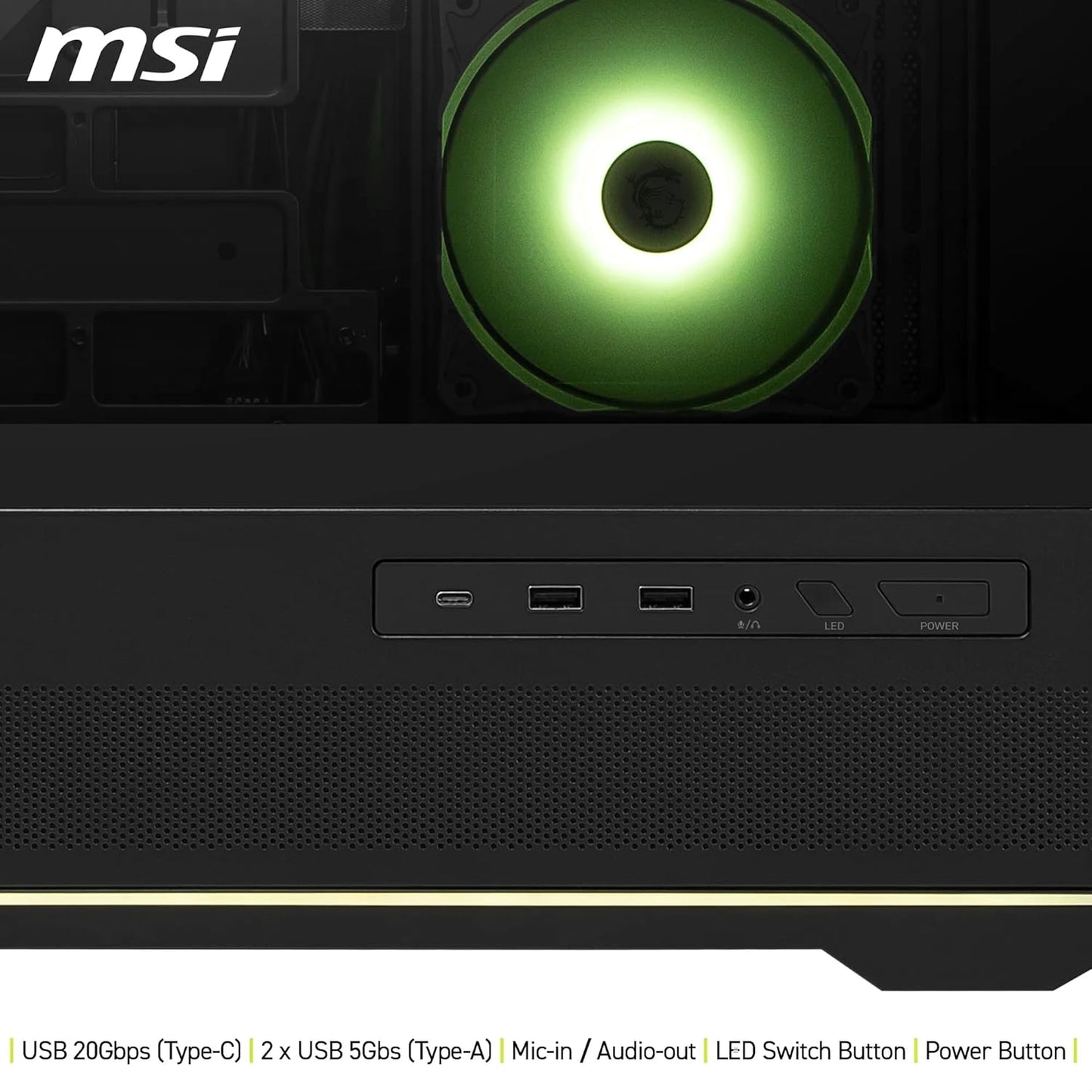 MSI MAG PANO 110R PZ | 270° Panoramic Mid-Tower ATX Case | 400 mm GPU / 160 mm CPU Cooler | USB-C 20 Gbps | 4 ARGB Fans