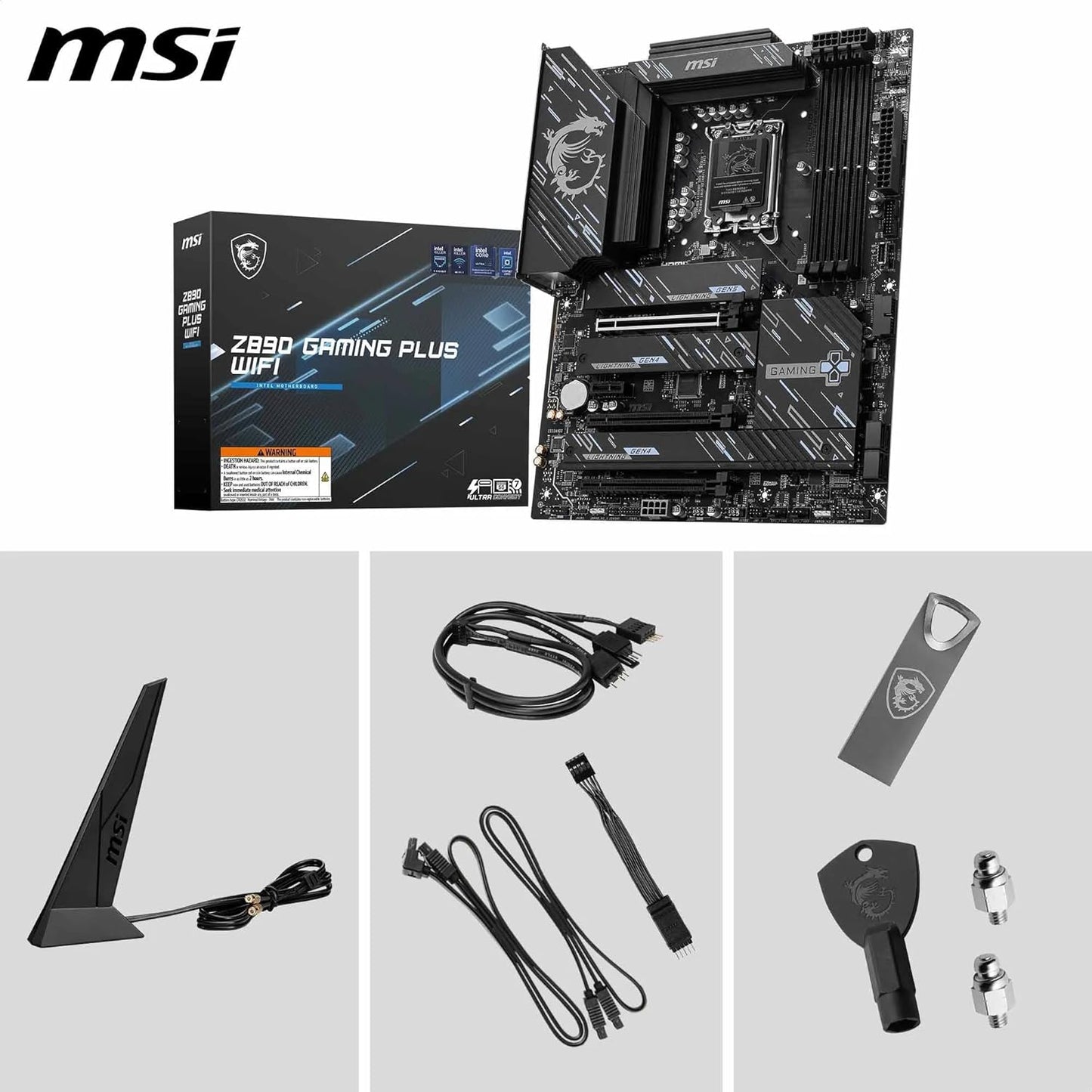 MSI Z890 GAMING PLUS WIFI Motherboard | ATX | Supports Intel Core Ultra Processors (Series 2) | LGA 1851 | DDR5 Memory Boost 9200+MT/s OC | 1 x PCIe 5.0 x16 | 1 x M.2 Gen5 | Intel Killer 5G LAN | Wi-Fi 7