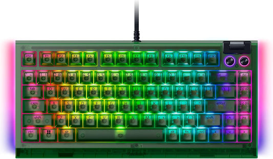 Razer BlackWidow V4 75% Phantom Green Editon | Hot-swappable Mechanical Gaming Keyboard (Orange Tactile Switches | media roller with 2 dedicated media buttons) US Layout