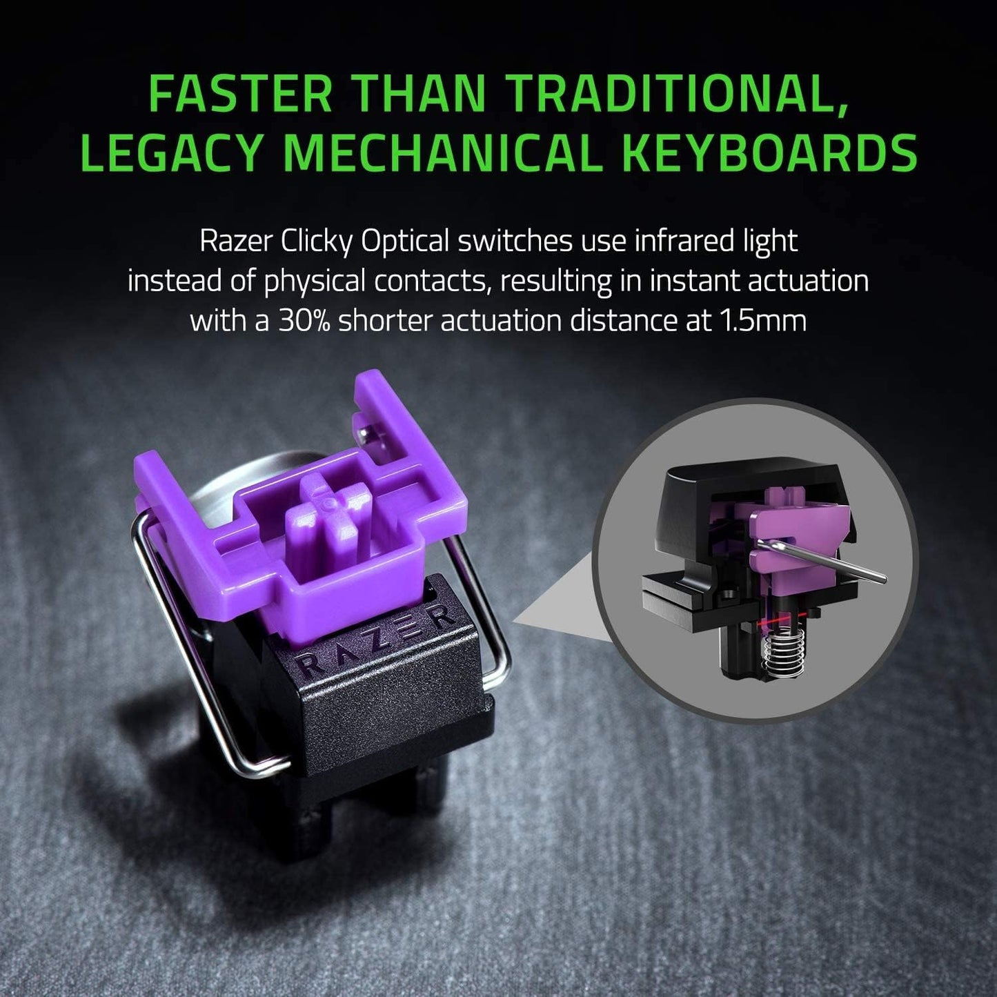 Razer Huntsman Mini 60% Compact Gaming Keyboard | Purple Switch | Clicky Optical-Mechanical Switches | Doubleshot PBT Keycaps | Detachable USB-C Cable | US Layout | Black ( En )