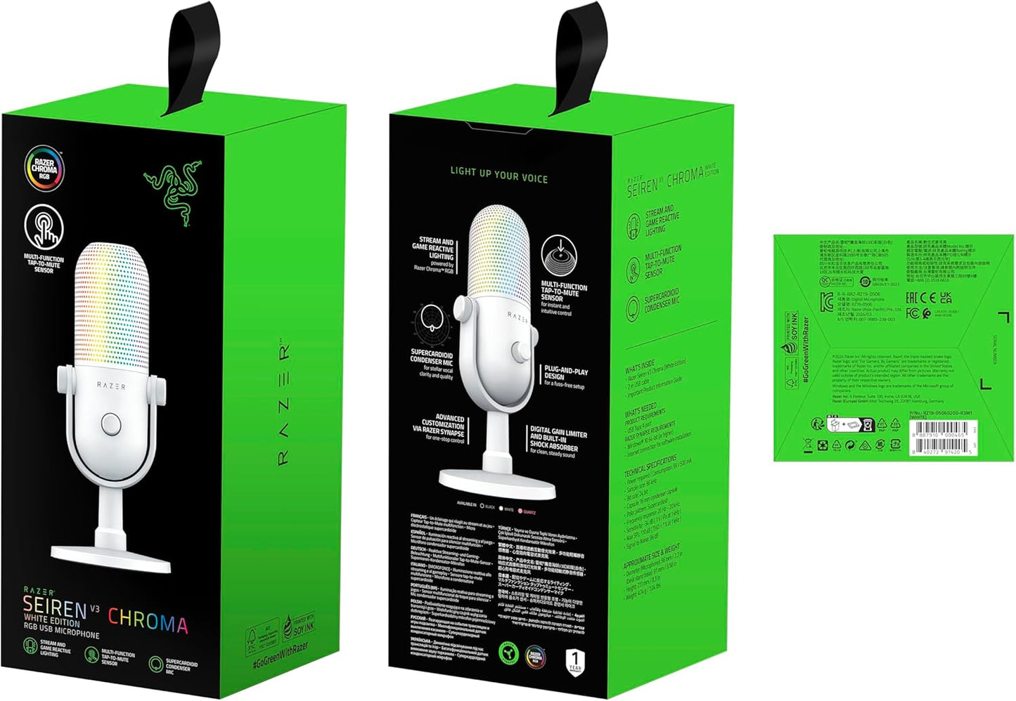 Razer Seiren V3 Chroma RGB USB Microphone | Supercardioid Condenser Mic | Tap-to-Mute Sensor | Stream-Reactive Chroma RGB | 96kHz/24-bit
