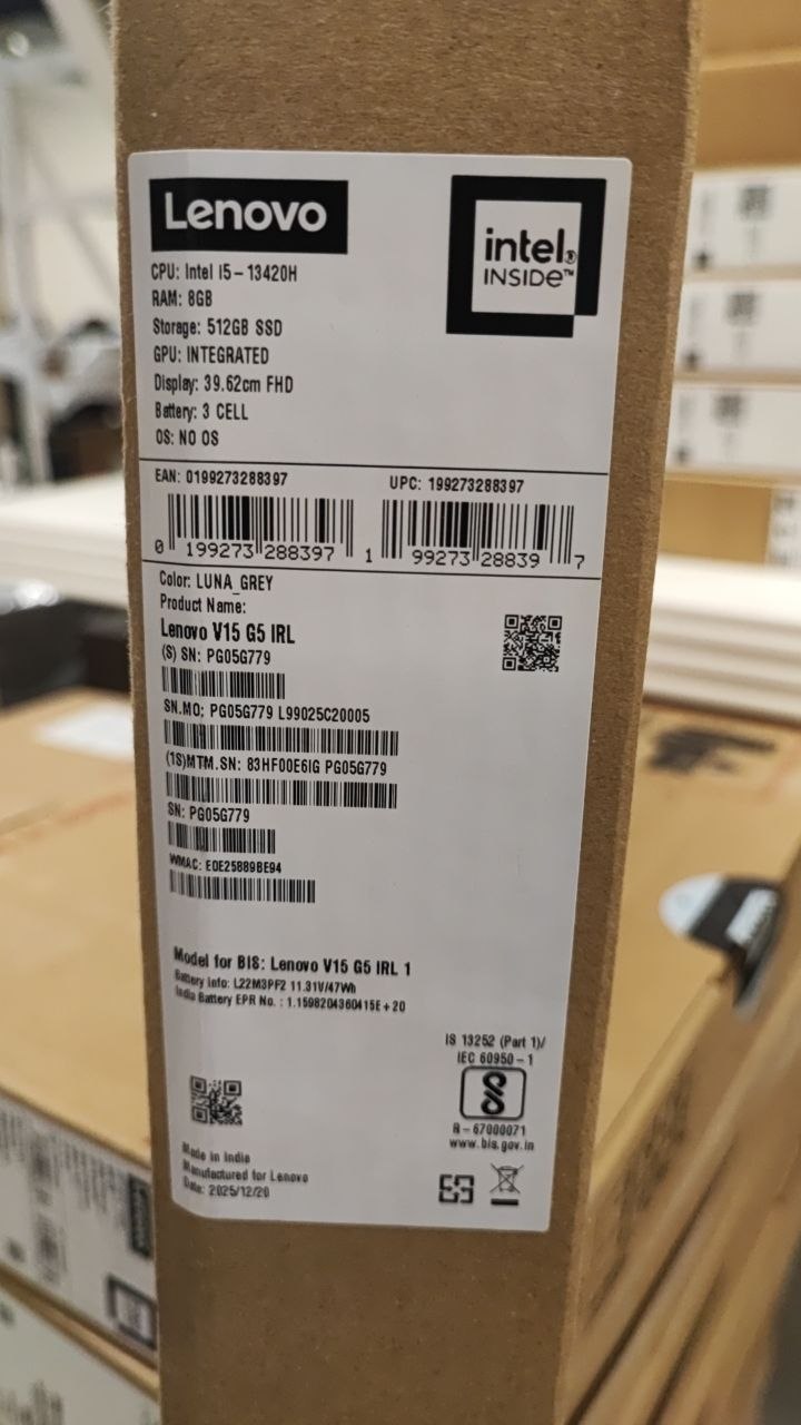 Lenovo V15 G5 IRL | (E6IG) Intel Core i5-13420H | RAM 8GB | SSD 512GB | Intel UHD Graphics | 15.6 Inch FHD | Luna Grey