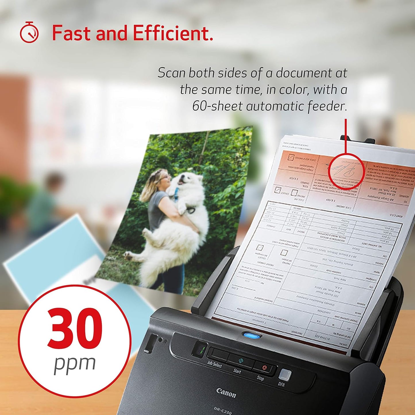 Canon imageFORMULA DR-C230 High-Speed Duplex Desktop Document Scanner | 30 ppm / 60 ipm | 600 dpi | 60-Sheet ADF | USB 2.0