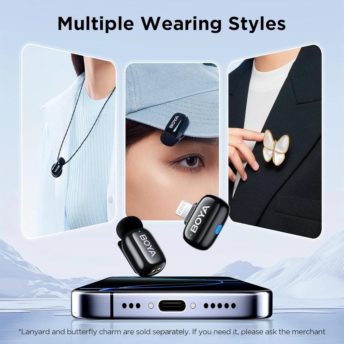 BOYA Mini-16 Ultra-Compact 2.4 GHz Wireless Microphone System | Lightning Connector for iOS | 48 kHz/16-Bit Audio | 6 h Battery