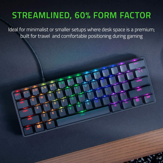 Razer Huntsman Mini 60% Compact Gaming Keyboard | Purple Switch | Clicky Optical-Mechanical Switches | Doubleshot PBT Keycaps | Detachable USB-C Cable | US Layout | Black ( En )