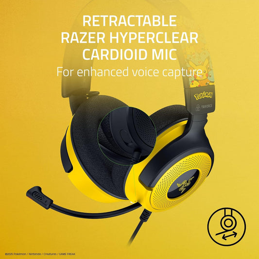 Razer Kraken V4 X Wired Gaming Headset | TriForce 40 mm Drivers | 7.1 Surround | Retractable HyperClear Mic | Chroma RGB | USB-C/USB-A Cable Pokémon Edition