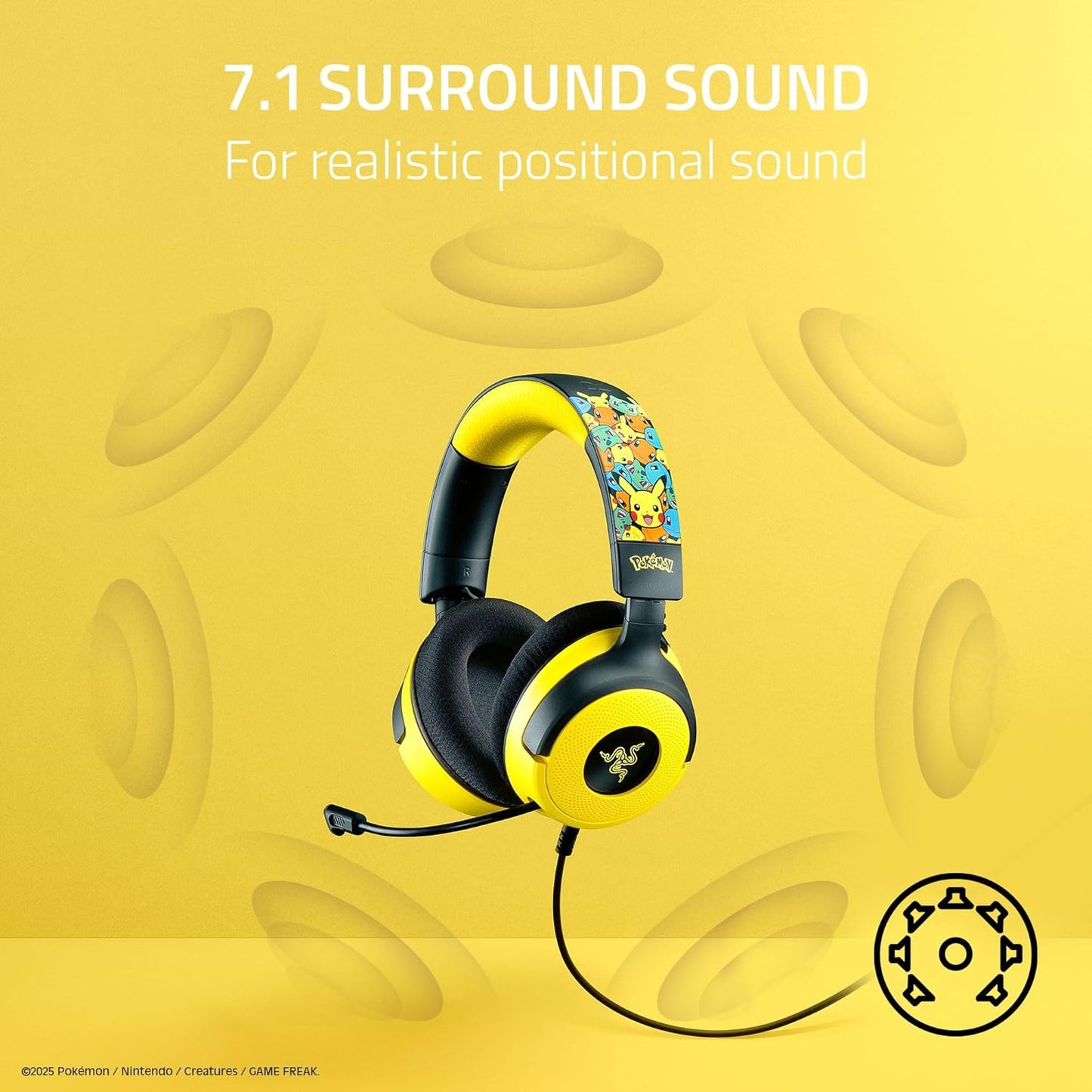 Razer Kraken V4 X Wired Gaming Headset | TriForce 40 mm Drivers | 7.1 Surround | Retractable HyperClear Mic | Chroma RGB | USB-C/USB-A Cable Pokémon Edition