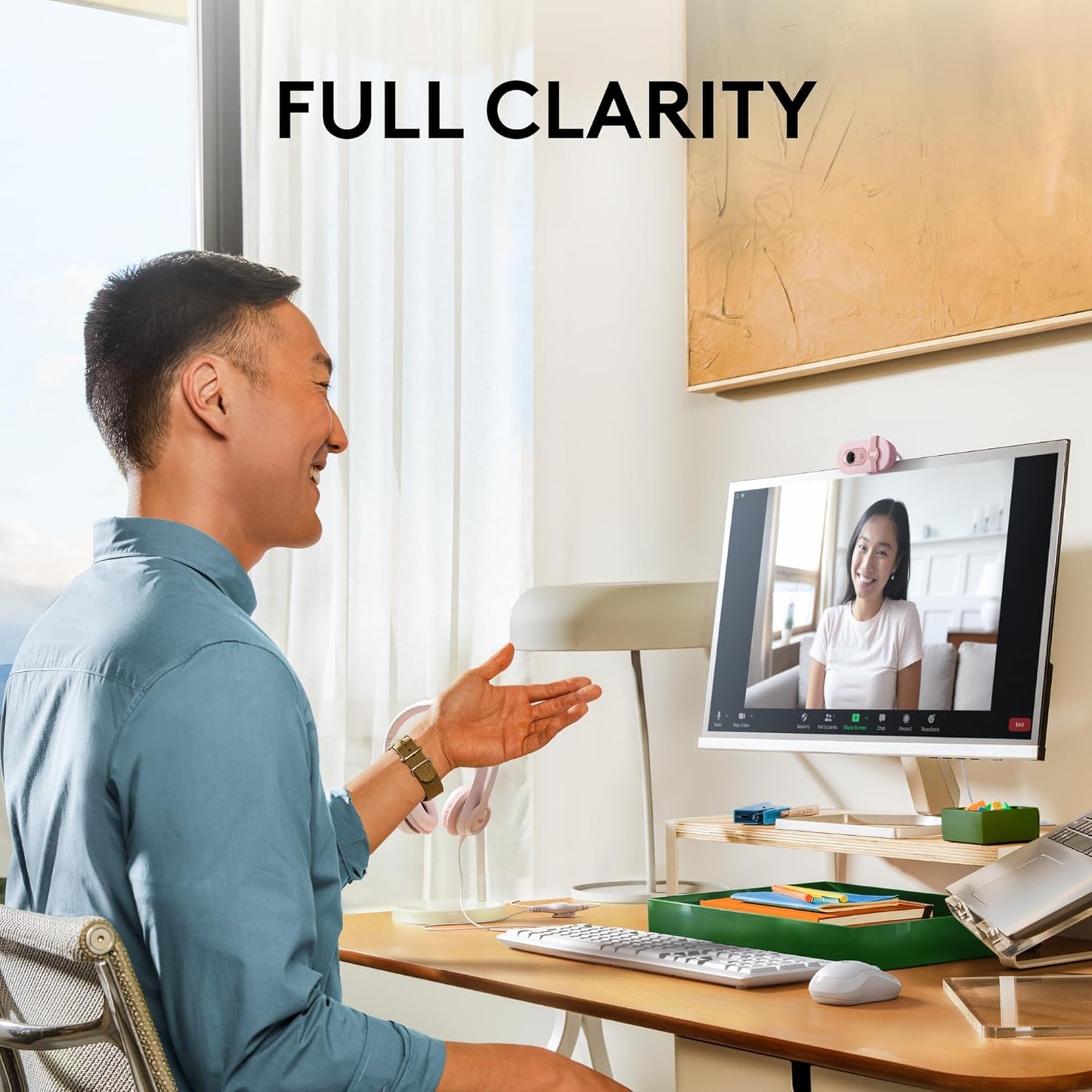 Logitech Brio 100 Full HD 1080p Webcam | Auto-Light Balance | Built-in Mic | Privacy Shutter | USB-A | Rose