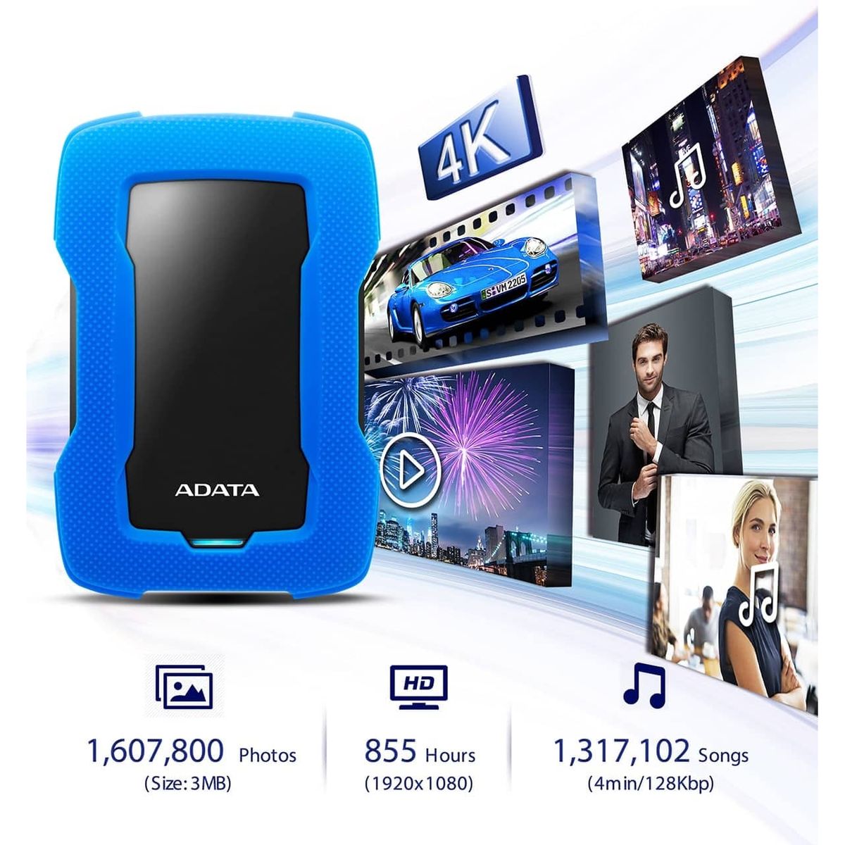 ADATA HD330 External Hard Drive USB 3.2 Durable Shockproof Silicone Protective Rugged Design | 1TB