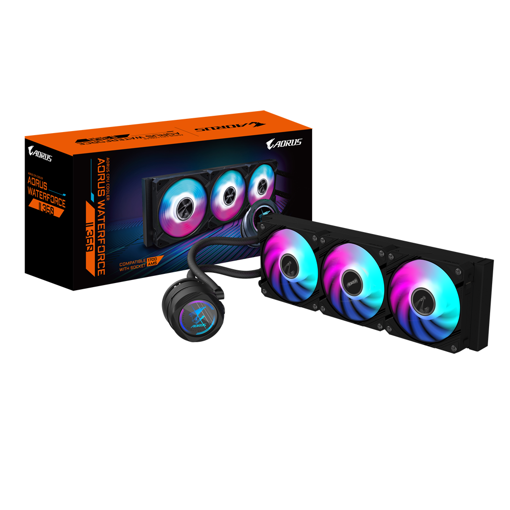 GIGABYTE AORUS WATERFORCE II 360 ARGB AIO Liquid CPU Cooler | 3x120mm Fans | 330° Rotatable Block | Universal Socket Support