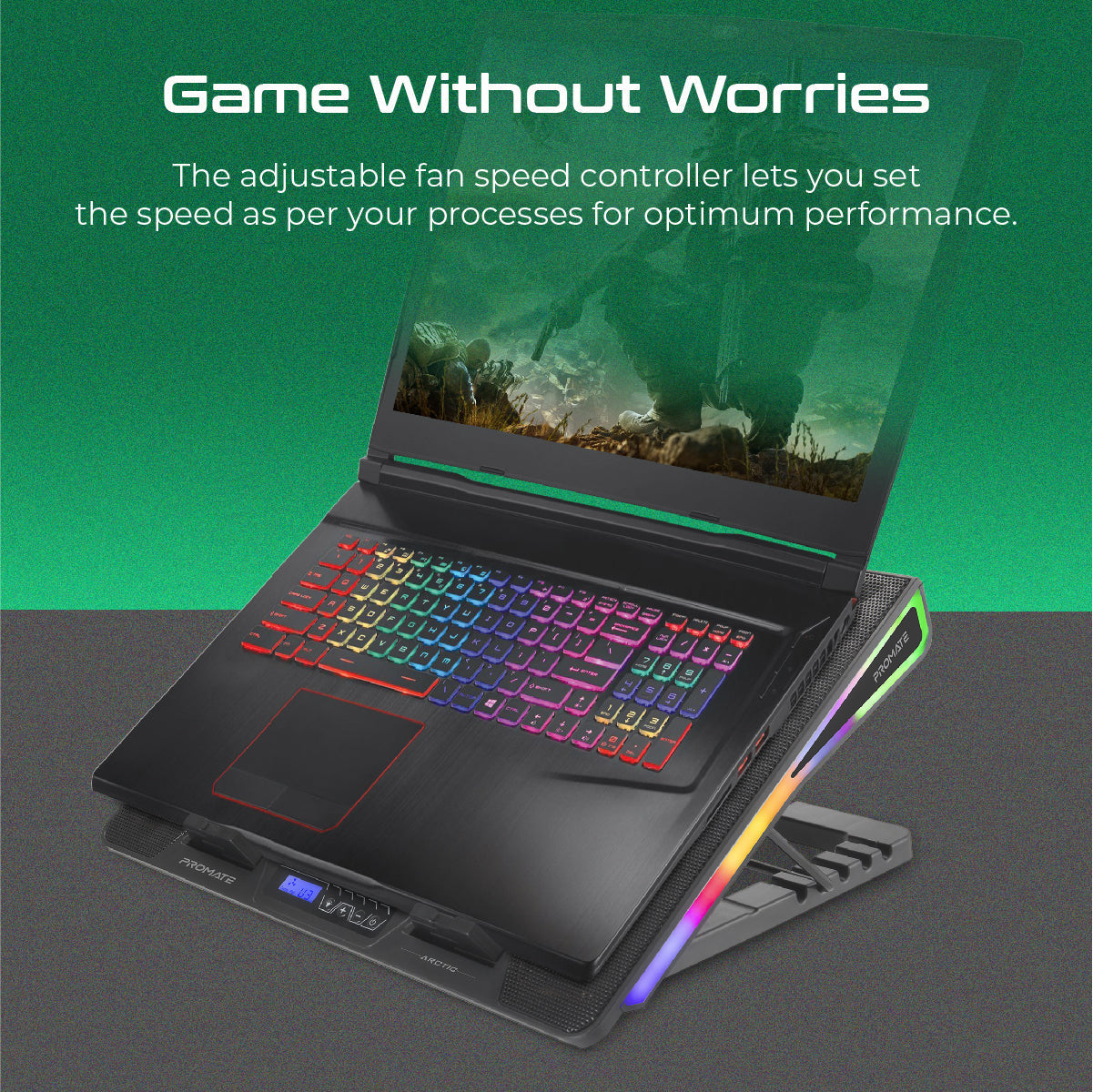 Vertux Arctic RGB Gaming Cooling Pad | Adjustable Height | 800RPM Fan | 17" Laptop Support