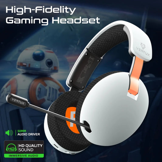 Vertux BB-8 Gaming Headset | Tri-Mode Connectivity | 50mm Drivers | Retractable Mic | 80H Bluetooth Playtime