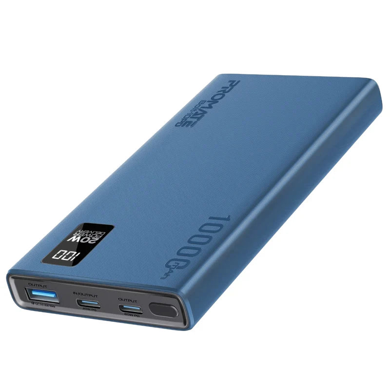 Promate Bolt-10PD Compact Smart Charging Power Bank 10 | 000 mAh with 20W PD Dual USB-C and 22.5W USB-A Ports