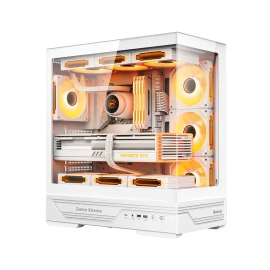 Huntkey GX760A Fortune ATX Gaming PC Case | Dual Tempered Glass Full View | Supports ATX/M-ATX/Mini-ITX | Up to 10 Fans & 360mm Liquid Cooling | 400mm GPU Clearance (Fans Not Included)